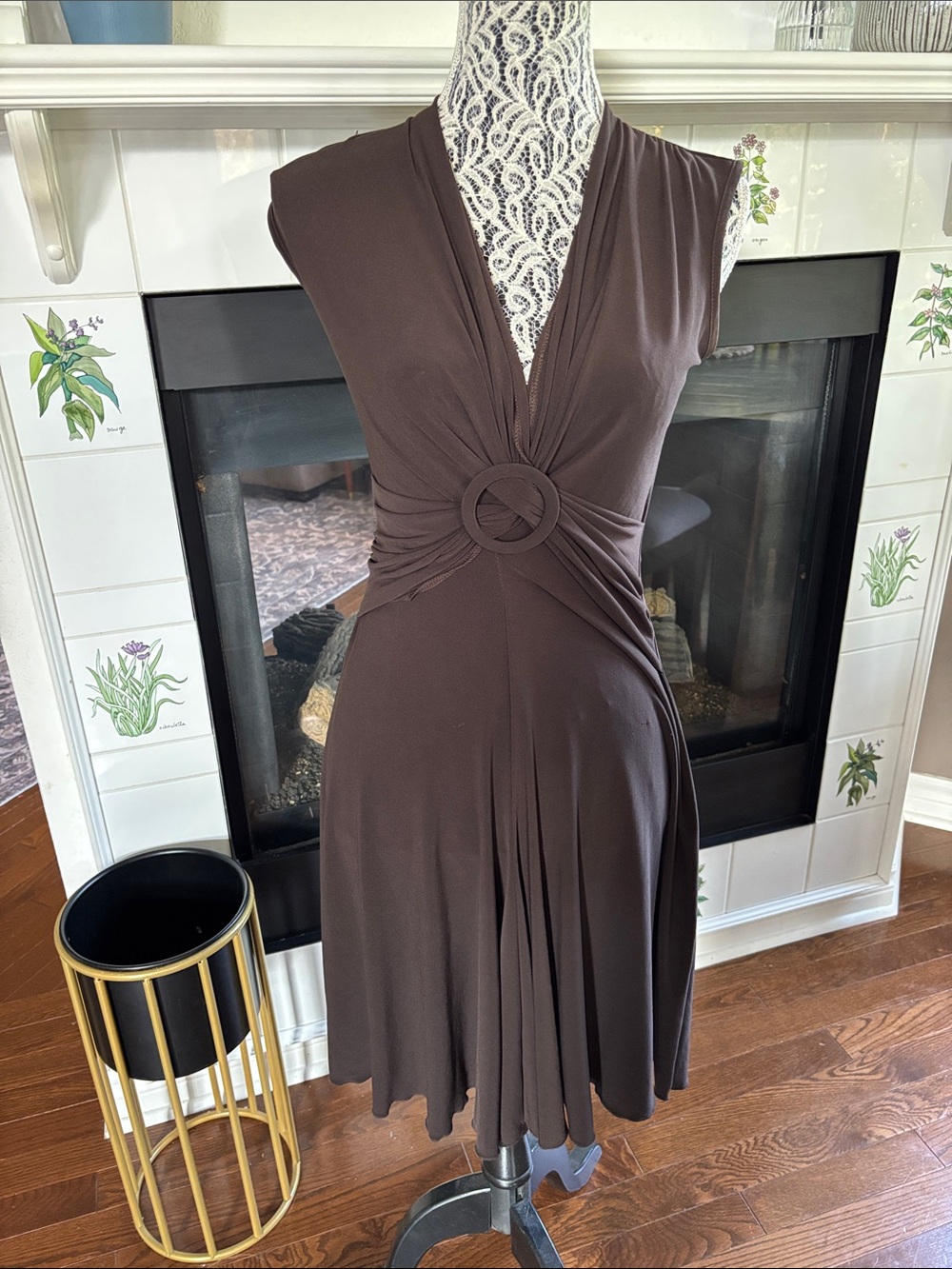 Vintage Jessica Sleeveless Chocolate Brown Wrap-Front Dress